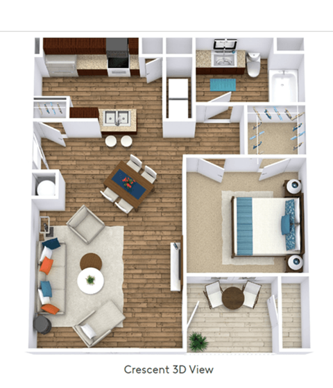 Floor plan for 1 bed, 1 bath, 732 sqft